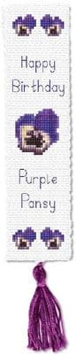 Purple Pansy,  Birthday ~ Bookmark Cross Stitch Kit