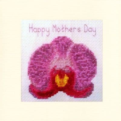 Purple Phalaenopsis Orchid: Happy Mothers Day Cross Stitch Card Kit | 16ct Square 5.5