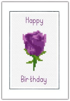 Purple Rose: Happy Birthday Cross Stitch Card Kit | 14ct A6