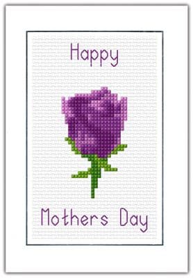 Purple Rose: Happy Mothers Day Cross Stitch Card Kit | 14ct A6