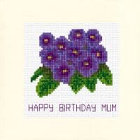 Purple Violet Flowers ~ Happy Birthday, Greeting Card Cross Stitch Kit 5.5