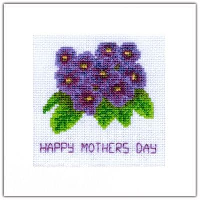 Purple Violet Flowers: Happy Mothers Day Cross Stitch Card Kit | 16ct Square 5.5