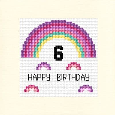 Rainbow Design: Happy Birthday No. 6 Cross Stitch Card Kit | 14ct Square 5.5