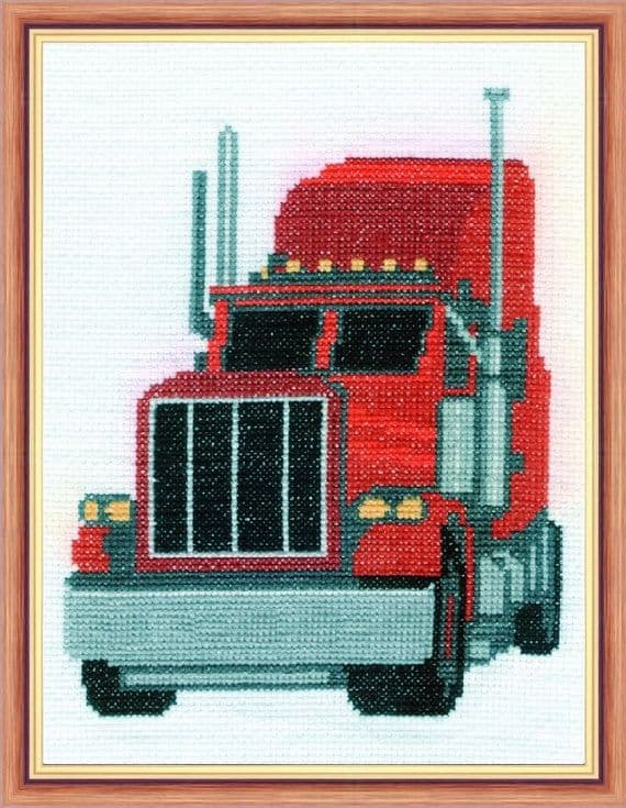 Red Cartoon Truck ~ 14 Count Cross Stitch Mini Starter/Beginner Kit, 6