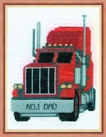 Red Cartoon Truck, No.1 Dad ~ Cross Stitch Mini Starter/Beginner Kit ~ 6