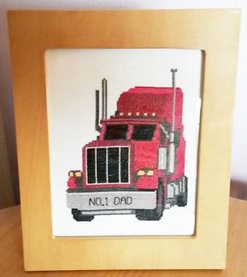Red Cartoon Truck, No.1 Dad  - Cross Stitch Mini Starter/Beginner Kit - 6