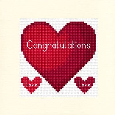 Red Heart: Congratulations Wedding / Anniversary Cross Stitch Card Kit | 14ct Square 5.5