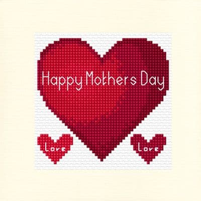 Red Heart, Happy Mothers Day Design ~ Cross Stitch Card Kit 5.5