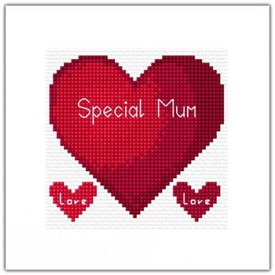 Red Heart: Special Mum, Mothers Day Cross Stitch Card Kit | 14ct Square 5.5