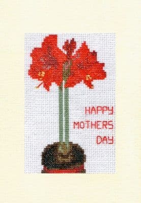 Red Potted Amaryllis: Happy Mothers Day Cross Stitch Card Kit | 14ct A5 6
