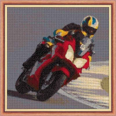Red Racing Motorbike: Counted Cross Stitch Kit or Chart | 16ct 10