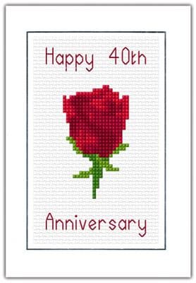 Red Rose: Ruby 40th Happy Anniversary Cross Stitch Card Kit | 14ct A6