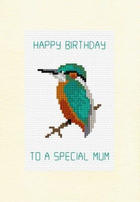 Regal Kingfisher ~ Happy Birthday, Special Mum Greeting A5 Card ~ Counted Cross Stitch Kits