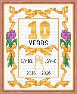 Ribbons + Tulips: 10th, Tin/Aluminium Wedding Anniversary, 14 Count Cross Stitch Sampler Kit 8