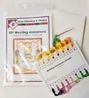 Ribbons + Tulips: 50th, Golden Wedding Anniversary, 14 Count Cross Stitch Sampler Kit 8