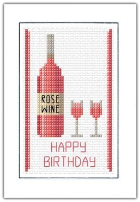 Rose Wine & Glasses: Happy Birthday Cross Stitch Card Kit | 14ct A6