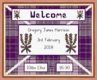 Scottish Heather  - Baby Boy/Girl Birth Sampler/Announcement - 14 Count Cross Stitch