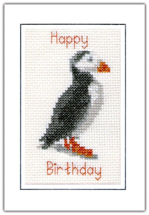 Scottish Puffin,  A6 Greeting Card ~ 14 Count Cross Stitch Kit