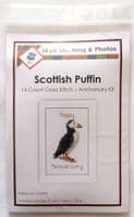 Scottish Puffin, Happy Anniversary  Card, 14 Count Cross Stitch Kit