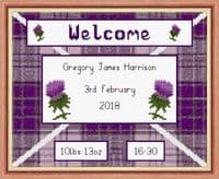 Scottish Thistle  - Baby Boy/Girl Birth Sampler/Announcement - 14 Count Cross Stitch