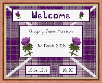 Scottish Thistle ~ Baby Boy/Girl Birth Sampler/Announcement ~ 14 Count Cross Stitch