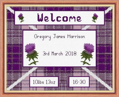 Scottish Thistle, Baby Boy or Girl Birth Sampler: Counted Cross Stitch Kit | 14ct 10