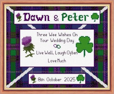 Scottish Thistle & Irish Shamrock, Wedding Sampler ~ Personalised 14 Count Cross Stitch Kit