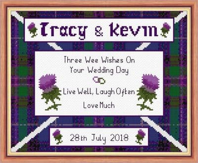 Scottish Thistle, Tartan Wedding Sampler ~ Personalised 14 Count Cross Stitch Kit