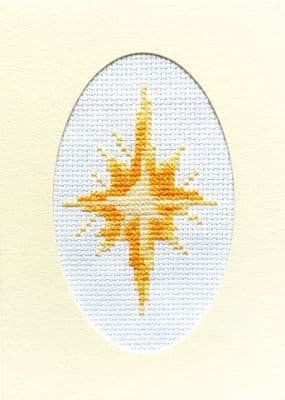 Shining Christmas Star: Orange, Yellow & Blue Cross Stitch Card Kit | 14ct A6