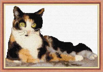 Single Resting Tortoiseshell Cat ~ 14 Count Cross Stitch 12