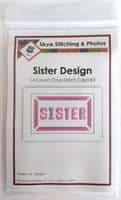 SISTER Block Wording: Pink & Purple Cross Stitch Card Kit | 14ct A6