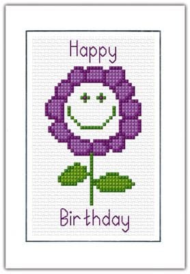 Smiley Daisy Flower: Happy Birthday Cross Stitch Card Kits | 14ct A6