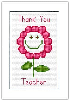 Smiley Daisy Flower: Thank You or Special Teacher Cross Stitch Card Kit | 14ct A6