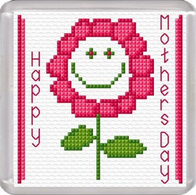Smiley Flower Coaster: Happy Mothers Day (Pink) Counted Cross Stitch Kit | 16ct 3.8