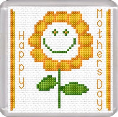 Smiley Flower Coaster: Happy Mothers Day (Yellow) Counted Cross Stitch Kit | 16ct 3.8
