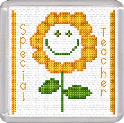 Smiley Flower Coaster: Special Teacher (Yellow) Counted Cross Stitch Kit | 16ct 3.8