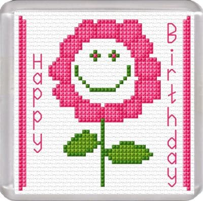 Smiley Flower (Pink), Happy Birthday ~ 16 Count Coaster Cross Stitch Kit