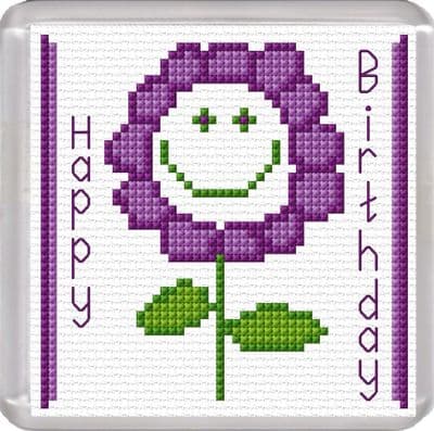 Smiley Flower (Purple), Happy Birthday ~ 16 Count Coaster Cross Stitch Kit