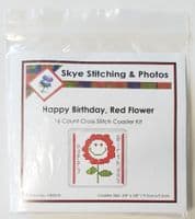 Smiley Flower (Red), Happy Birthday ~ 16 Count Coaster Cross Stitch Kit