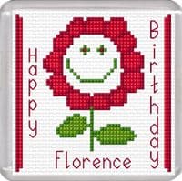 Smiley Flower (Red), Happy Birthday ~ 16 Count Coaster Cross Stitch Kit