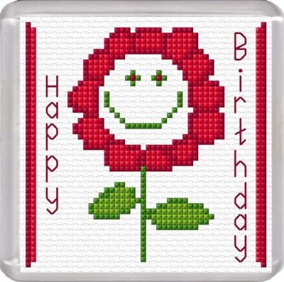 Smiley Flower (Red), Happy Birthday ~ 16 Count Coaster Cross Stitch Kit