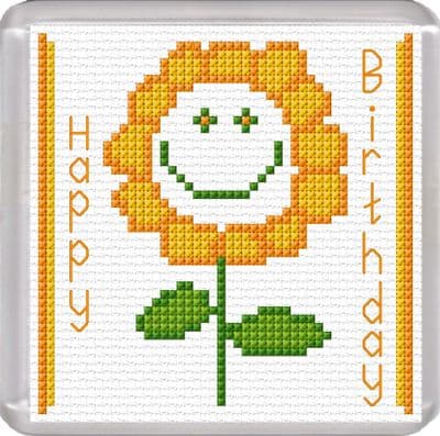 Smiley Flower (Yellow), Happy Birthday ~ 16 Count Coaster Cross Stitch Kit