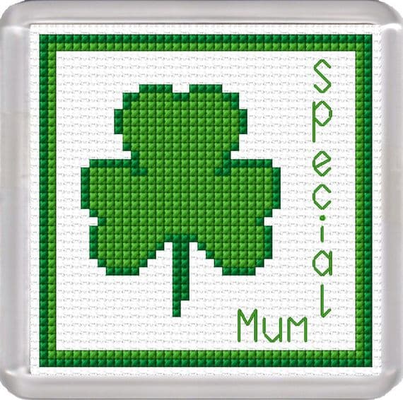 Special Mum, Green Shamrock ~ Flower Coaster Cross Stitch Kit