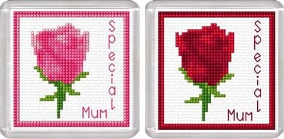 Special Mum, Pink & Red Rose ~ Flower Coaster Cross Stitch Kits