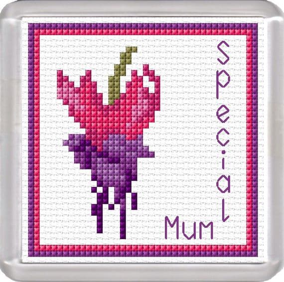 Special Mum, Purple/Pink Fuchsia ~ Flower Coaster Cross Stitch Kit