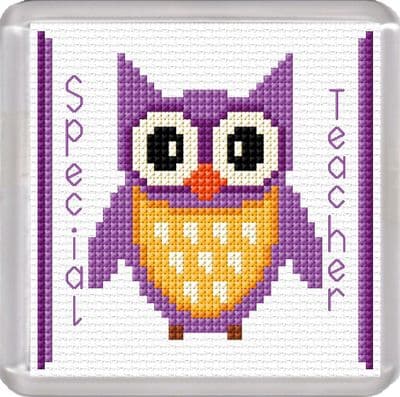Special Teacher, Cartoon Owl (Purple) ~ 16 Count Coaster Cross Stitch Kit
