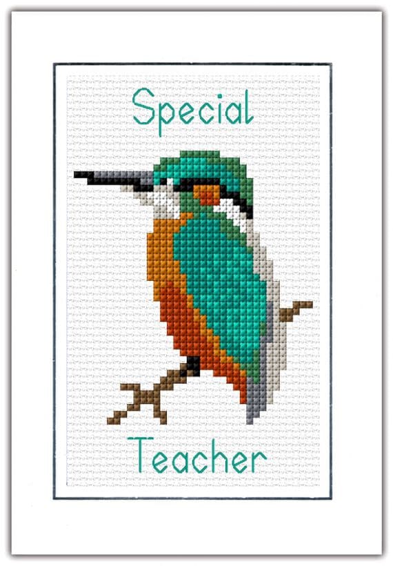 Special Teacher Kingfisher ~ A6 Greeting Card, 14 Count Cross Stitch Kit