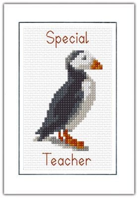 Special Teacher Puffin ~ A6 Greeting Card, 14 Count Cross Stitch Kit