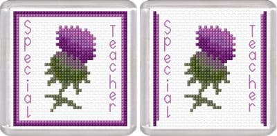 Special Teacher, Purple Scottish Thistle - 14 Count Coaster Cross Stitch Kit