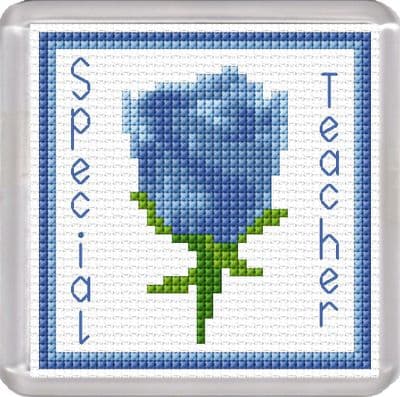 Special Teacher, Rose Flower, Blue - 14 Count Coaster Cross Stitch Kit